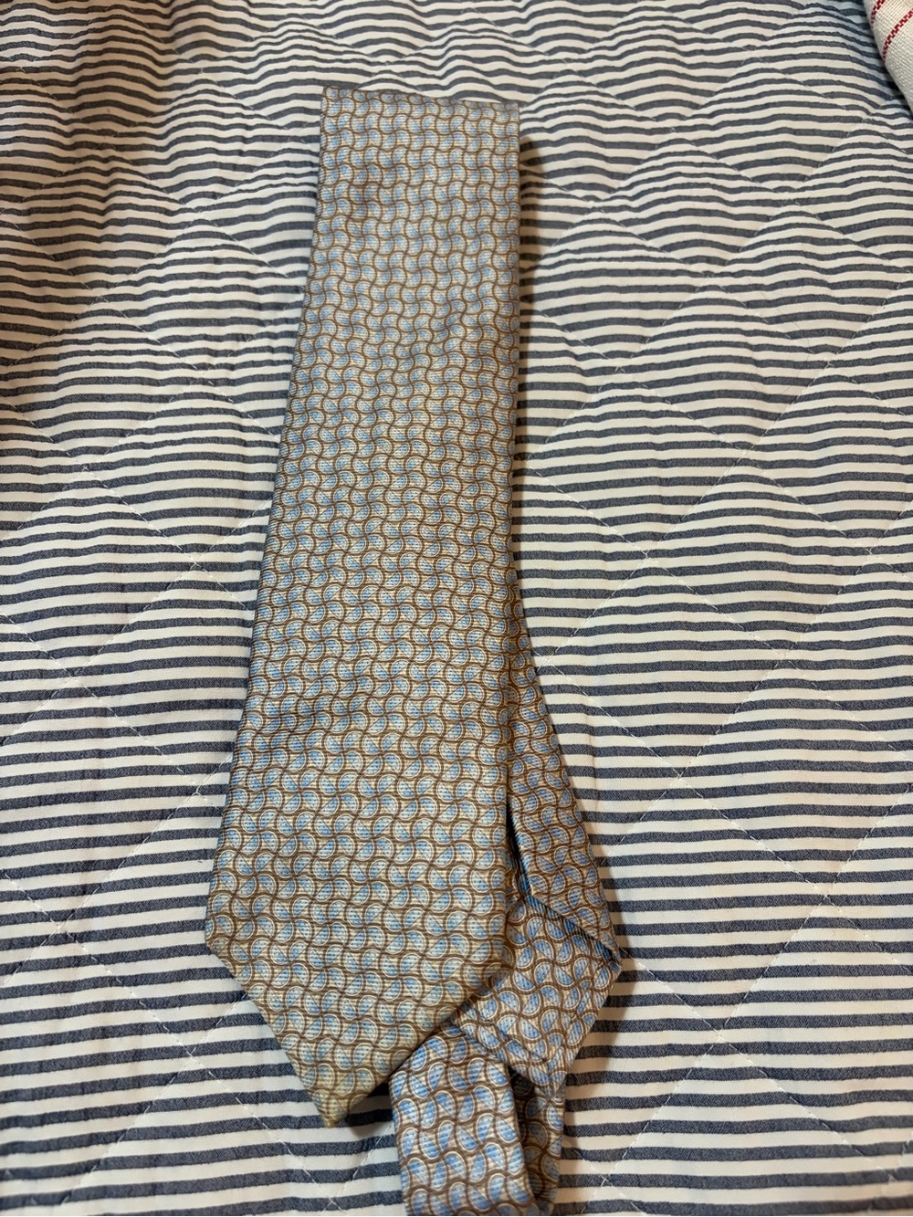 Bulgari Light Blue and Brown Geometric Silk Tie